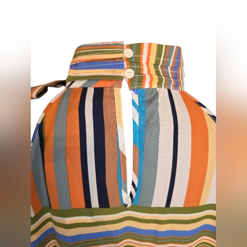 NY&C 7th Avenue Studio Striped Sleeveless Scarf Tie-Neck Blouse XL Flowy Pleated - Picture 6 of 9
